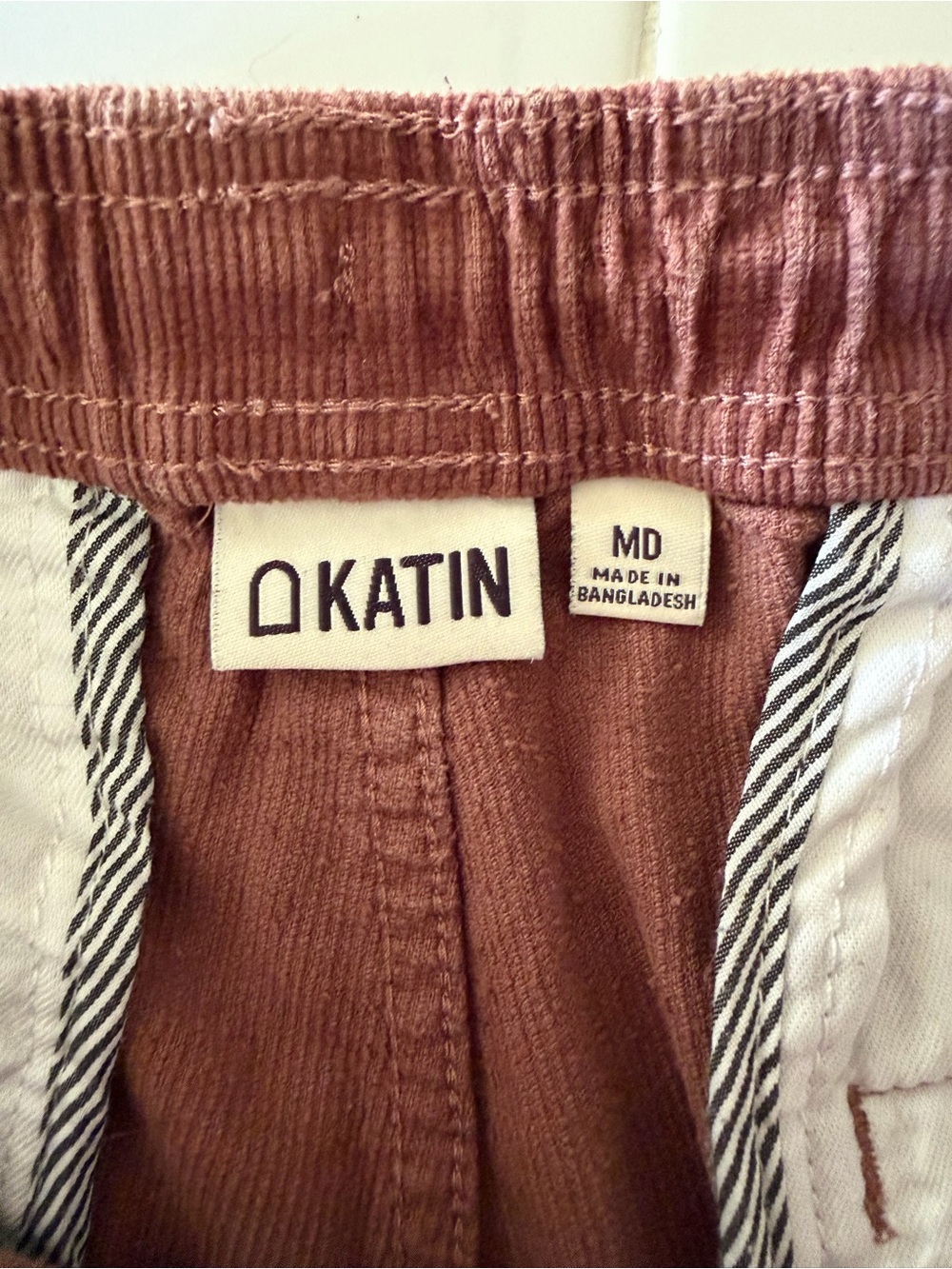 Katin Corduroy Shorts Brown Elastic Waist Drawstring Size M - Picture 4 of 5